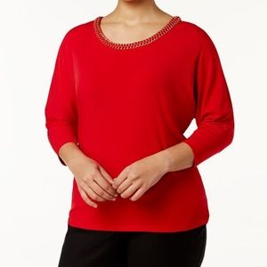 Calvin Klein Plus Size Chain-Trimmed Top Blouse NW